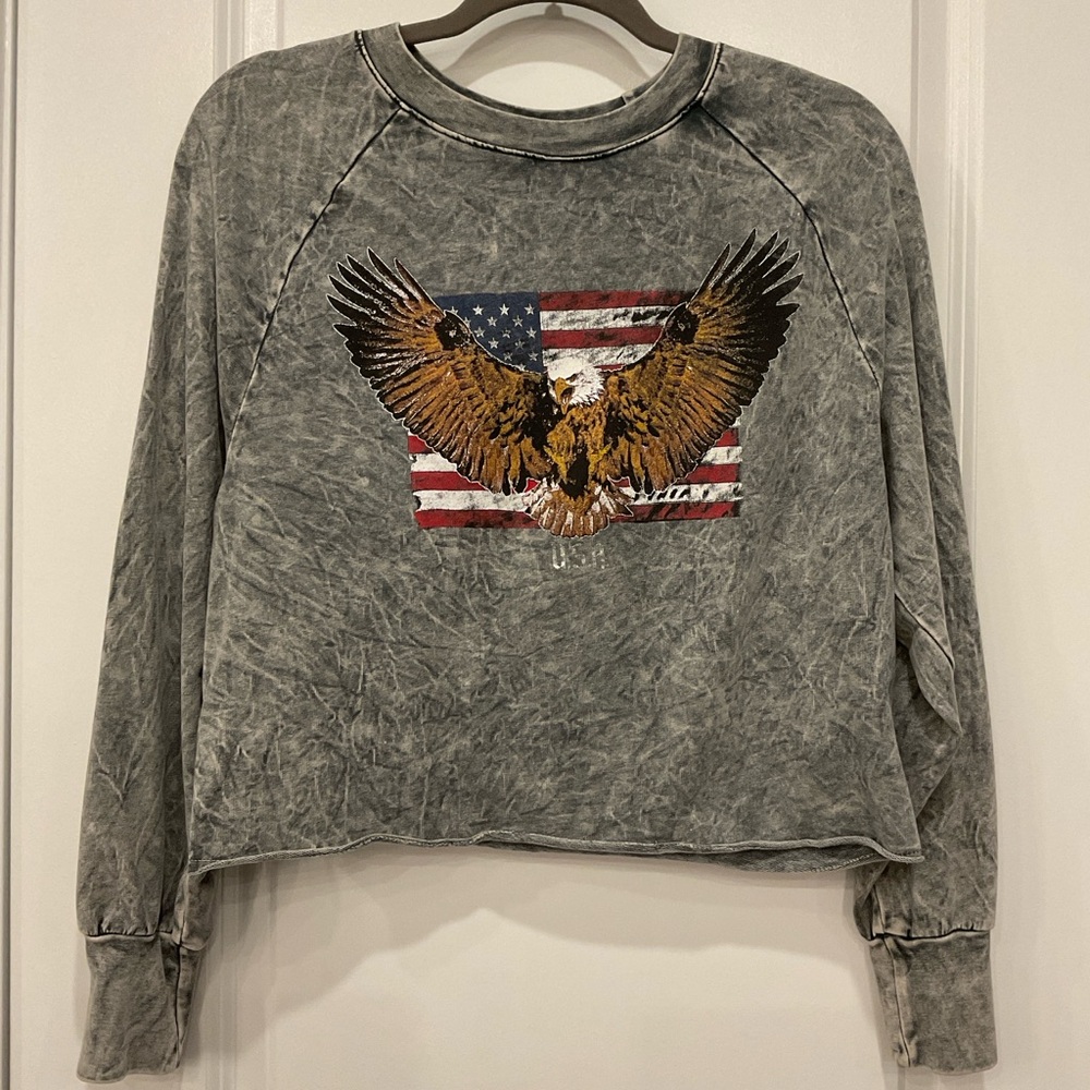 Project Social T Gray Cropped Patriotic Top (XS)